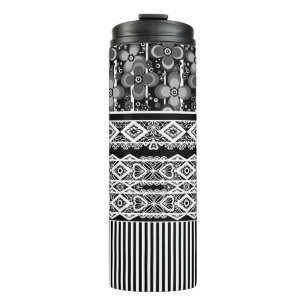 Bouteilles Isothermes Motif noir et blanc avec dentelle et patchwork