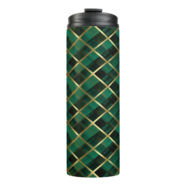 Bouteilles Isothermes Motif Plaid Vert Et Or De Noël (Devant)