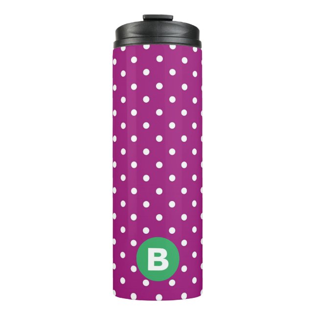 Bouteilles Isothermes Motif pois violet Monogramme vert (Devant)