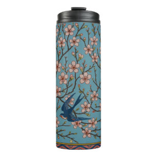 Bouteilles Isothermes Motif rétro de l'hirondelle à fleurs bleues par Wa