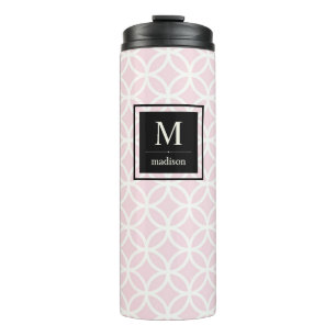 Bouteilles Isothermes Motif rose et blanc chic avec Monogramme noir
