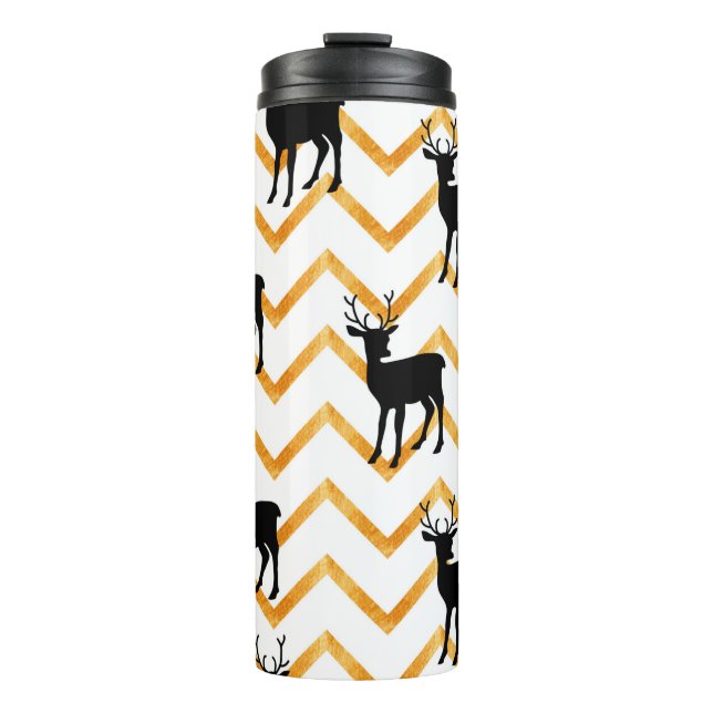 Bouteilles Isothermes Motif sans couture avec cerf noir et texture or (Devant)