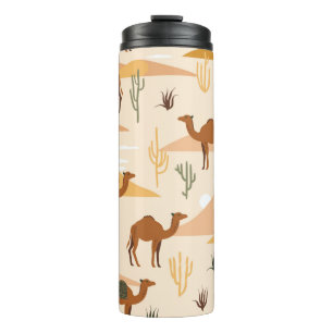 Bouteilles Isothermes Motif sans couture avec chameaux, dunes et cactus.