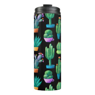 Bouteilles Isothermes Motif sans couture avec de mignons cactus colorés,