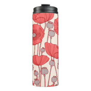 Bouteilles Isothermes Motif sans couture avec des pavots.