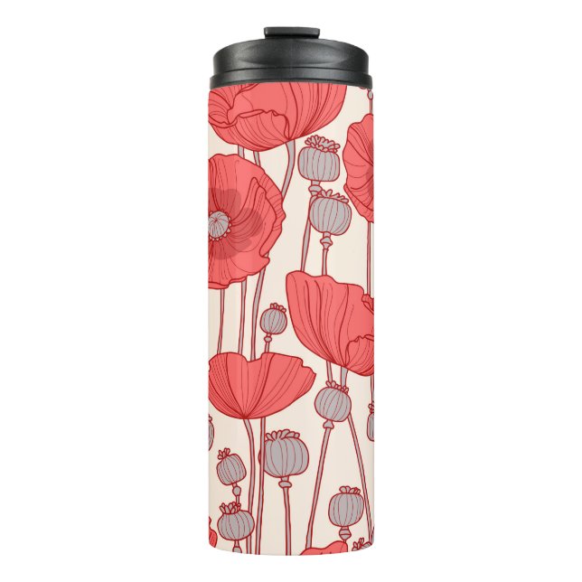 Bouteilles Isothermes Motif sans couture avec des pavots.  (Devant)