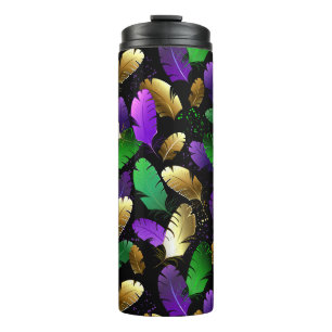 Bouteilles Isothermes Motif sans couture avec des plumes de Mardi Gras