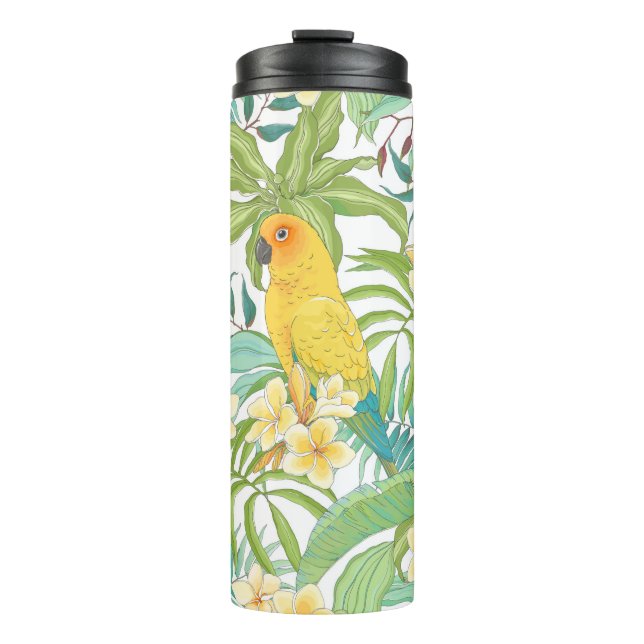 Bouteilles Isothermes Motif sans couture avec fleurs Plumeria, feuilles  (Devant)