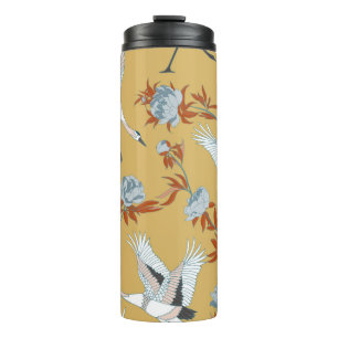 Bouteilles Isothermes Motif sans couture avec grues blanches japonaises