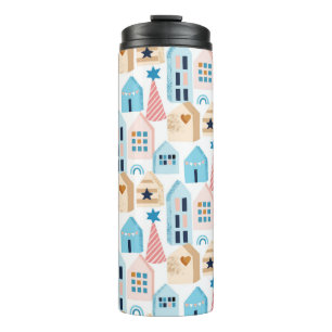 Bouteilles Isothermes Motif sans couture avec maisons scandinaves sur bl