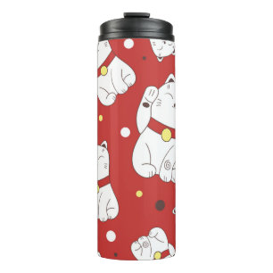 Bouteilles Isothermes Motif sans couture avec Maneki-Neko chat dessiné à