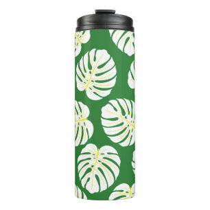 Bouteilles Isothermes Motif sans couture de feuilles de monstère blanch