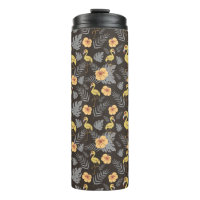 motif sans couture Flamant rose avec fleurs et feu