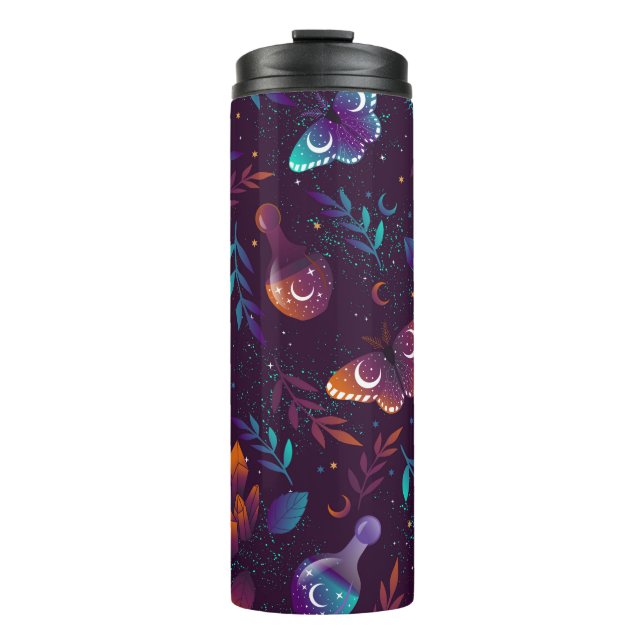 Bouteilles Isothermes Motif transparent avec papillon spatial, cristaux, (Devant)