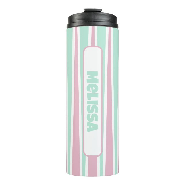 Bouteilles Isothermes Motif Triangle Rose Pastel et Menthe avec Nom (Devant)