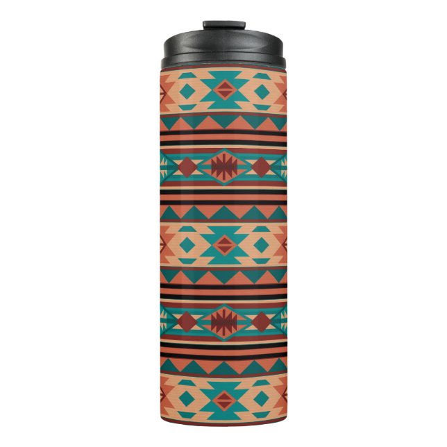 Bouteilles Isothermes Motif Tribal Sud-Ouest Turquoise Terracotta (Devant)