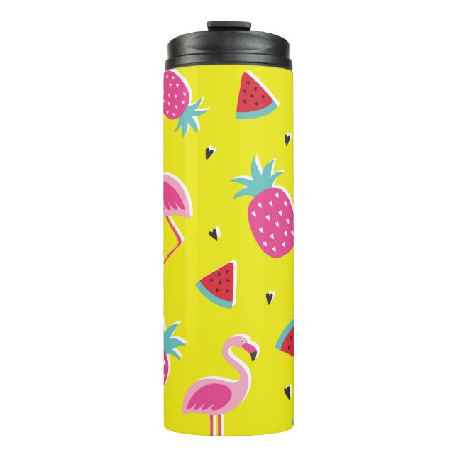 Bouteilles Isothermes motif tropical à ananas rose, flamants roses, w (Devant)