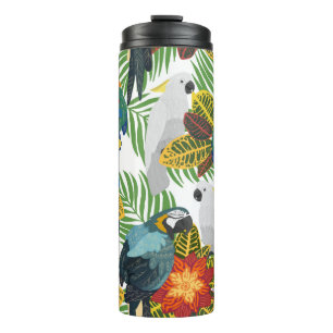 Bouteilles Isothermes Motif tropical sans couture avec perroquets. 