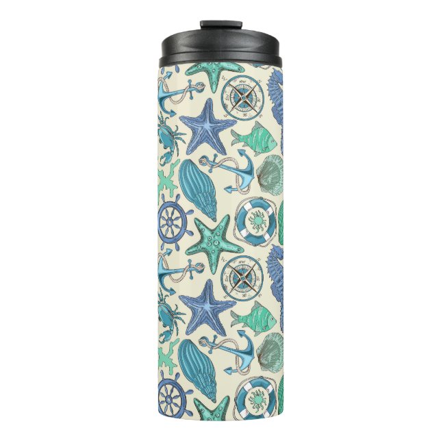 Bouteilles Isothermes Motif turquoise d'animaux de mer (Devant)