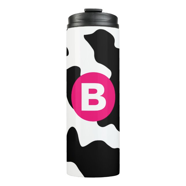 Bouteilles Isothermes Motif vache fantaisie patch en rose monogramme (Devant)