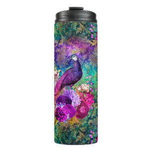 Bouteilles Isothermes Motif vibrant de paon illustré