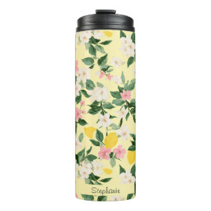 Bouteilles Isothermes Motif vintage citron et fleurs sur jaune