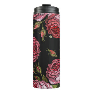 Bouteilles Isothermes Motif vintage de broderie de rose rouge
