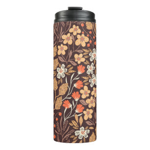 Bouteilles Isothermes motif vintage fleuri sans soudure avec feuilles d'