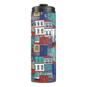 Bouteilles Isothermes Motif vintage sans couture avec maisons colorées