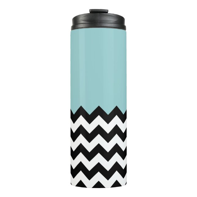 Bouteilles Isothermes Motif Zigzag noir et blanc, Chevron, Bleu (Devant)