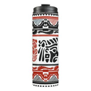 Bouteilles Isothermes Motifs indiens, rouge noir, motif sans couture.
