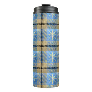 BOUTEILLES ISOTHERMES MOTIFS PLAID BLUE & GOLD WINTER SNOWFLAKE