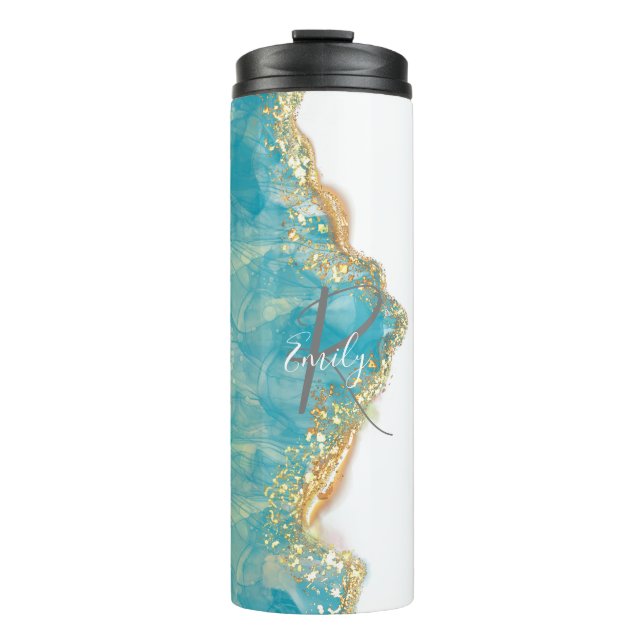 Bouteilles Isothermes Mousse de mer Marbre Marbre Nom Abstrait Monogramm (Devant)
