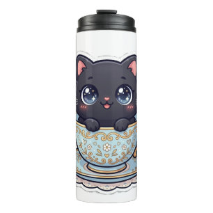 Bouteilles Isothermes Mug de voyage Tasse à thé vintage Chat noir Mignon