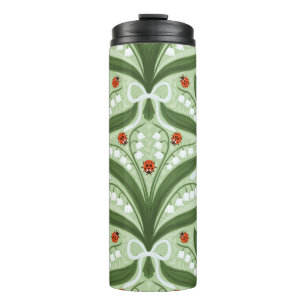 Bouteilles Isothermes Muguet et coccinelles symétrie en vert,