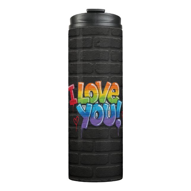 Bouteilles Isothermes Mur de briques noir avec graffiti « Je t'aime ! » (Devant)
