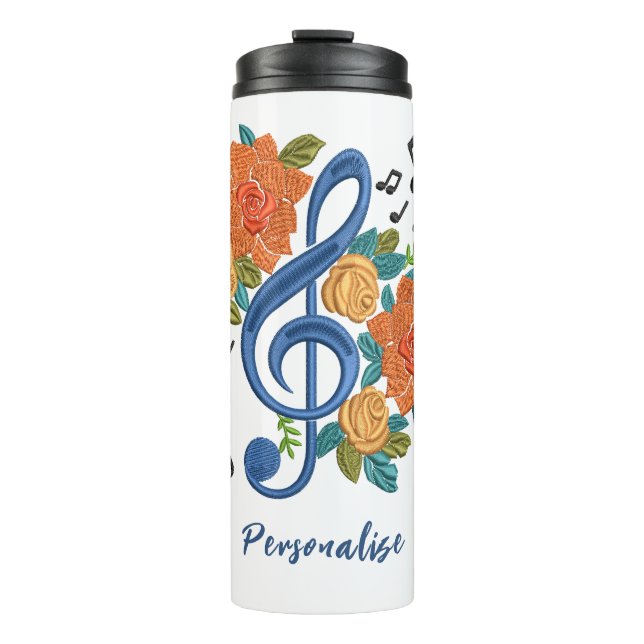 Bouteilles Isothermes Musique Clef Note Fleurs orange Personnaliser (Devant)
