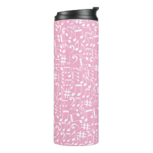 Bouteilles Isothermes Musique Danse Notes Blanches Rose Pâle