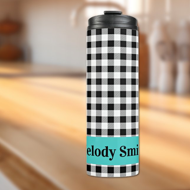 Bouteilles Isothermes Name, Buffalo Check Turquoise 12oz Thermal Tumbler (Créateur téléchargé)