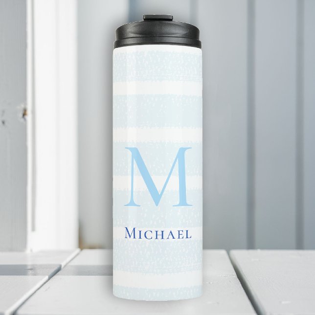 Bouteilles Isothermes Nautical Beach Watercolor Stripes Personnalisées (beach house tumbler personalized monogram sea blue stripes nautical ocean grandchild baby gift)