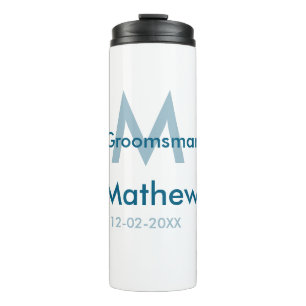 Bouteilles Isothermes Navy bleu nom de garçon d'honneur lettre date masc