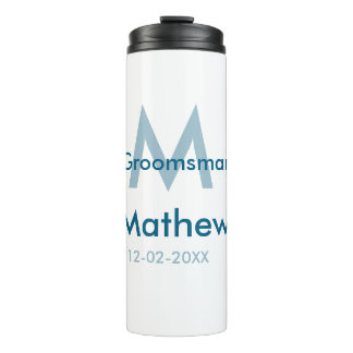 Bouteilles Isothermes Navy bleu nom de garçon d'honneur lettre date masc