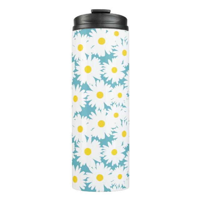 Bouteilles Isothermes Négative Space Daisies blanc jaune sur bleu (Devant)