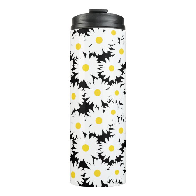 Bouteilles Isothermes Négative Space Daisies blanc jaune sur noir (Devant)