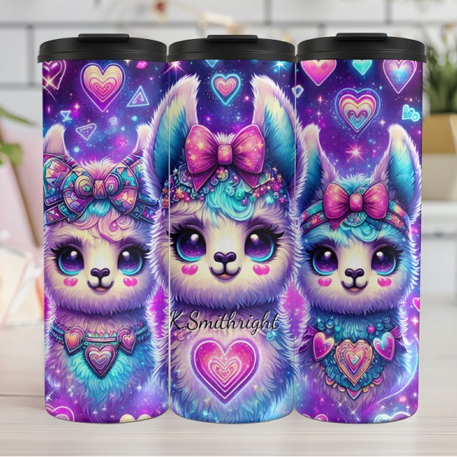 Bouteilles Isothermes Neon Galaxy Llama Trio avec Coeurs (Créateur téléchargé)