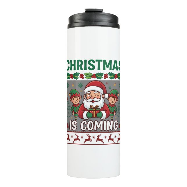 Bouteilles Isothermes Noël arrive Père Noël Elfes Rennes (Devant)