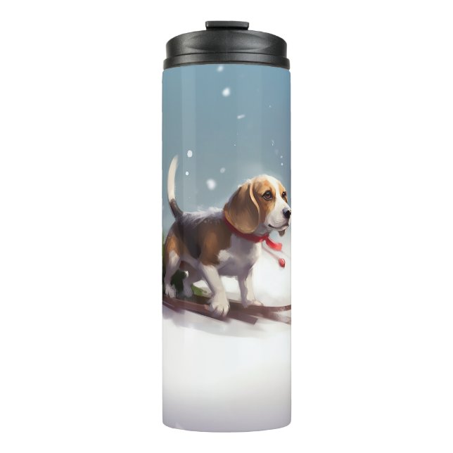 Bouteilles Isothermes Noël Beagle neige hiver (Devant)
