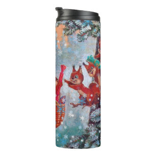 Bouteilles Isothermes Noël d'hiver enneigé Fille mignonne avec écureuils