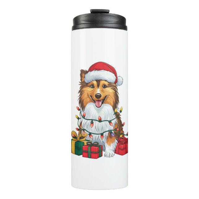 Bouteilles Isothermes Noël Éclairage Santa Hat Sheltie Chien Noël (Devant)