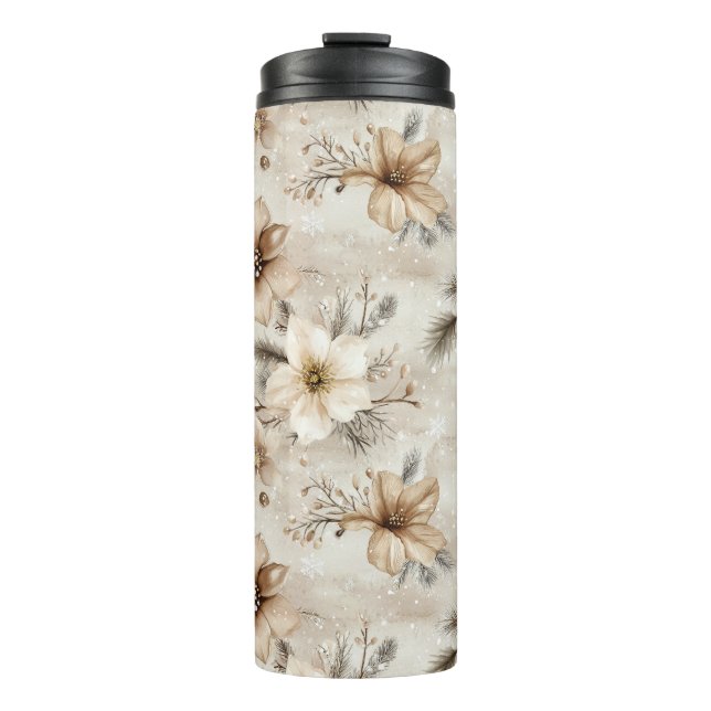 Bouteilles Isothermes Noël floral marron crème (Devant)